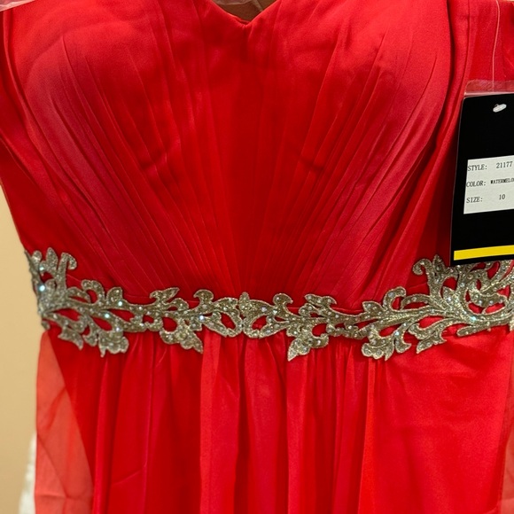 NWT La Femme watermelon embroidered waist chiffon strapless sweetheart Sz10 - Picture 6 of 7